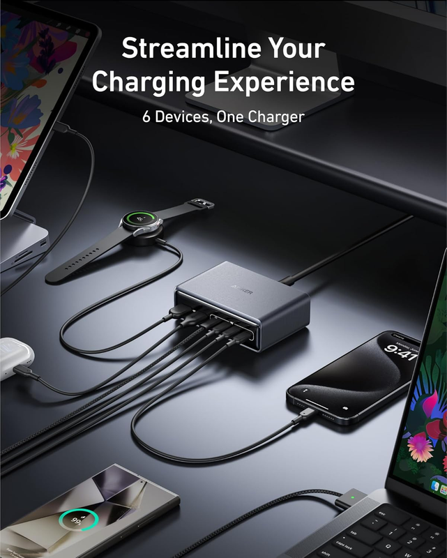 6-Port GaN Charging Station 200W USB-C PD Fast Charger for Phone Samsung3