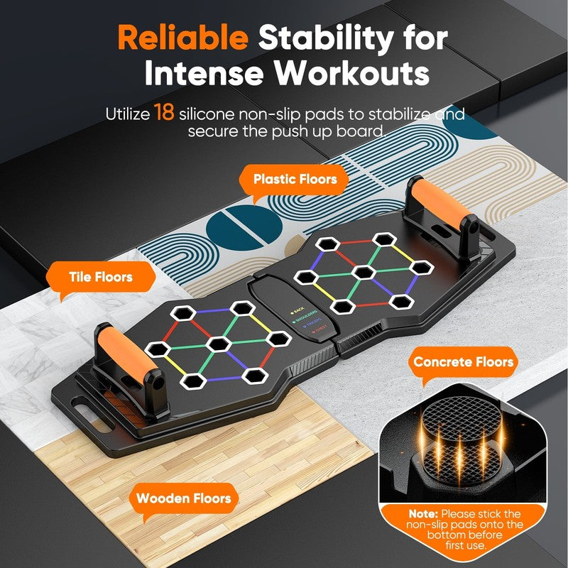 Foldable Push up Board 25-In-1 with Resistance Bands, Ab Roller & Bar, Color-Cod1