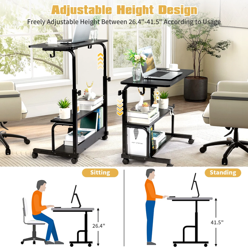 Adjustable Rolling Computer Desk Side Table Sofa End Cart w/ Charging Station2