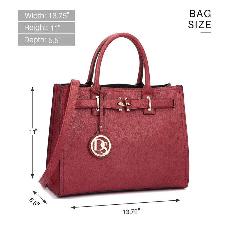 Women Satchel Handbag Belted Top Handle Work Tote Shoulder Bag Long Strap8