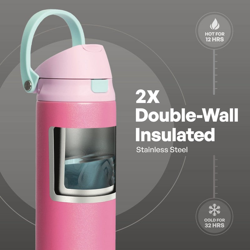 24oz Stainless Steel 2-in-1 Straw and Chug Water Bottle Push Lid Pink Shimmer4