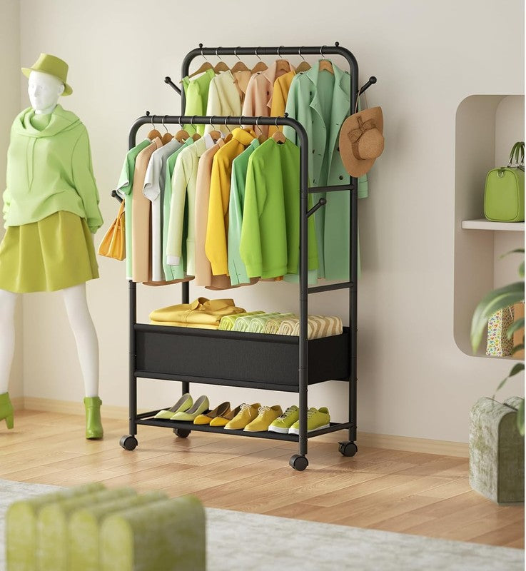Portable Clothing Rack with Wheels, Black Garment Rack for Hanging Clothes2