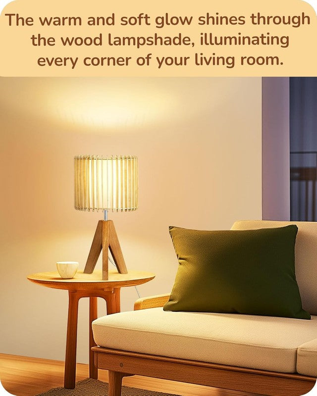 Small Table Lamp Wood Tripod Bedside Lamp Boho Nightstand E26 14.17in6