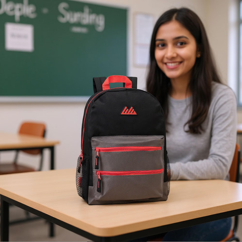 Black Red Multipocket Backpack 17" Travel School Commuter8