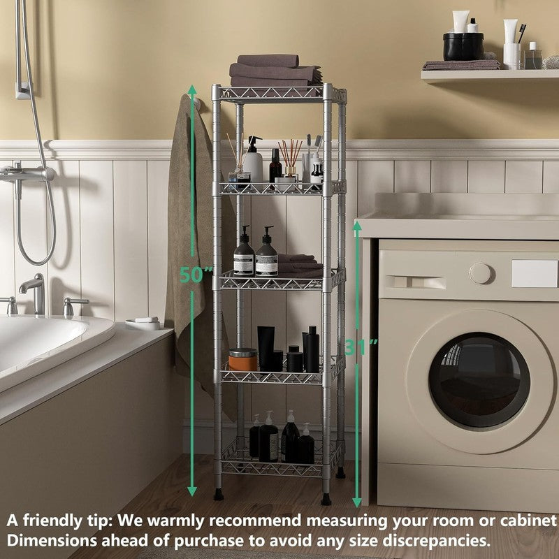 5 Tier Adjustable Metal Shelving Unit for Laundry, Bathroom, Kitchen   Grey4