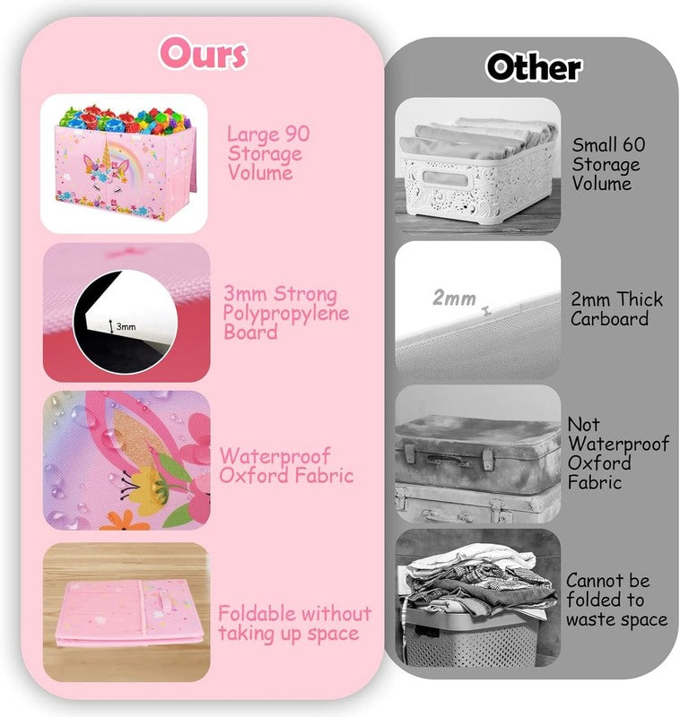 Large Toy Box Collapsible Kids Storage Organizer Bin Chest Pink6