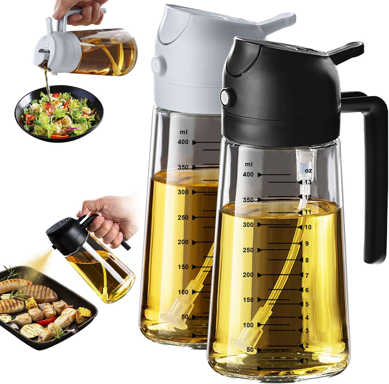 16oz Glass Olive Oil Sprayer 2 in 1 Dispenser Bottle Air Fryer BBQ Black Ash0