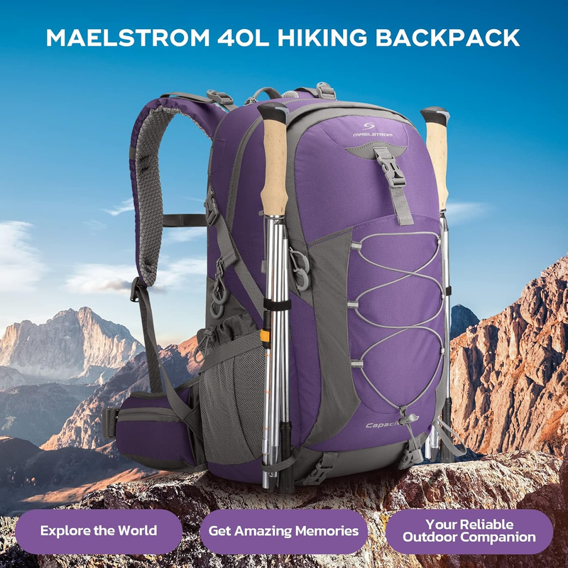 40L Waterproof Hiking Backpack Camping Travel Daypack Purple6
