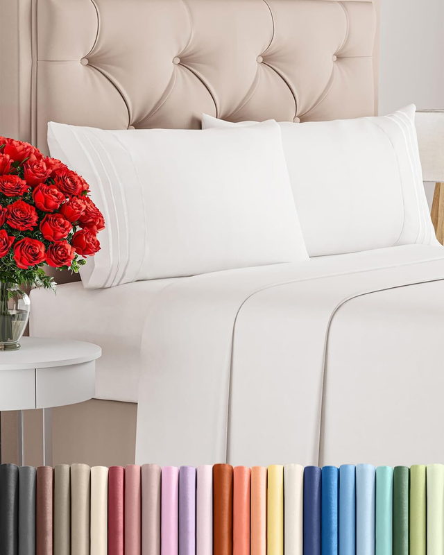 Queen 4 Piece Sheet Set Cooling Hotel Luxury Deep Pocket Antique White9