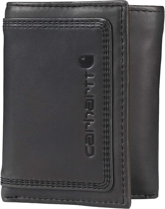 Men Rugged Leather Trifold Wallet Black Triple Stitch Multiple Styles6