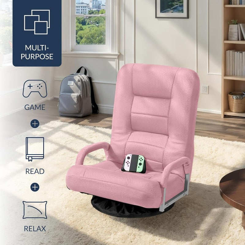 Gaming Floor Rocker Chair 360° Swivel, Lumbar Support, Adjustable Back – Pink3