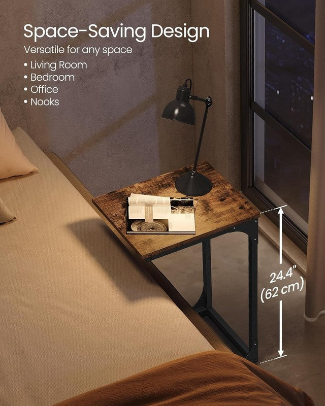 C Shaped Side Table, Sofa End Table with Metal Frame, Rustic Brown & Black3