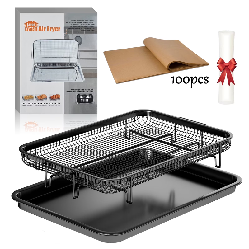 2 Pack Air Fryer Basket Tray for Oven Stainless Steel Crisper Pan 15.6x11.65
