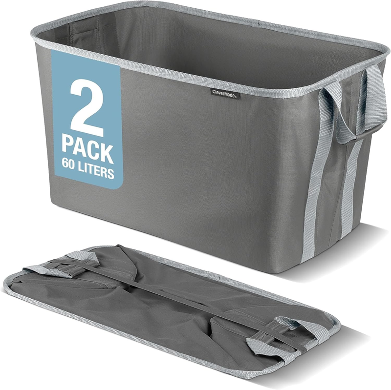 Collapsible Laundry Basket Hamper 2-Pack 60L Shadow Gray Foldable Organizer9