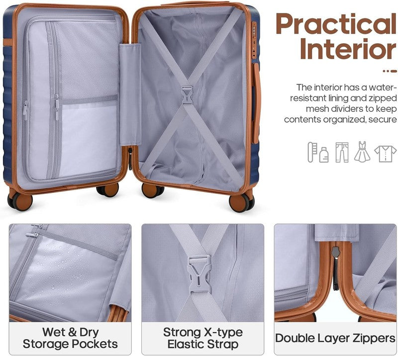 3 Piece Luggage Set 20" Carry On Spinner Hardside Suitcase w/ TSA Lock Blue1