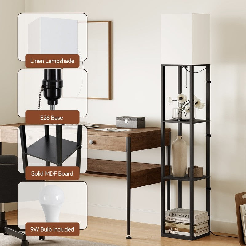 63" Black LED Floor Lamp with Shelves, Standing Lamp with Storage, UL Certified3