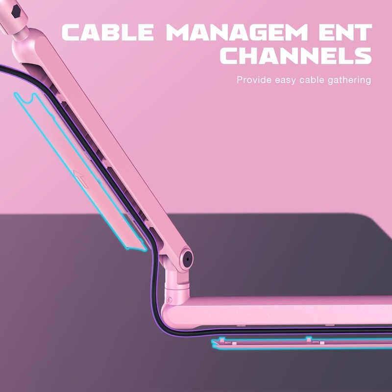 Low Profile Pink Boom Arm Mic Stand with Cable Management for Streaming Podcast3