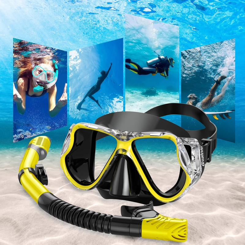 Dry Snorkel Set Panoramic Wide View Anti-Fog Scuba Mask Snorkeling Gear7