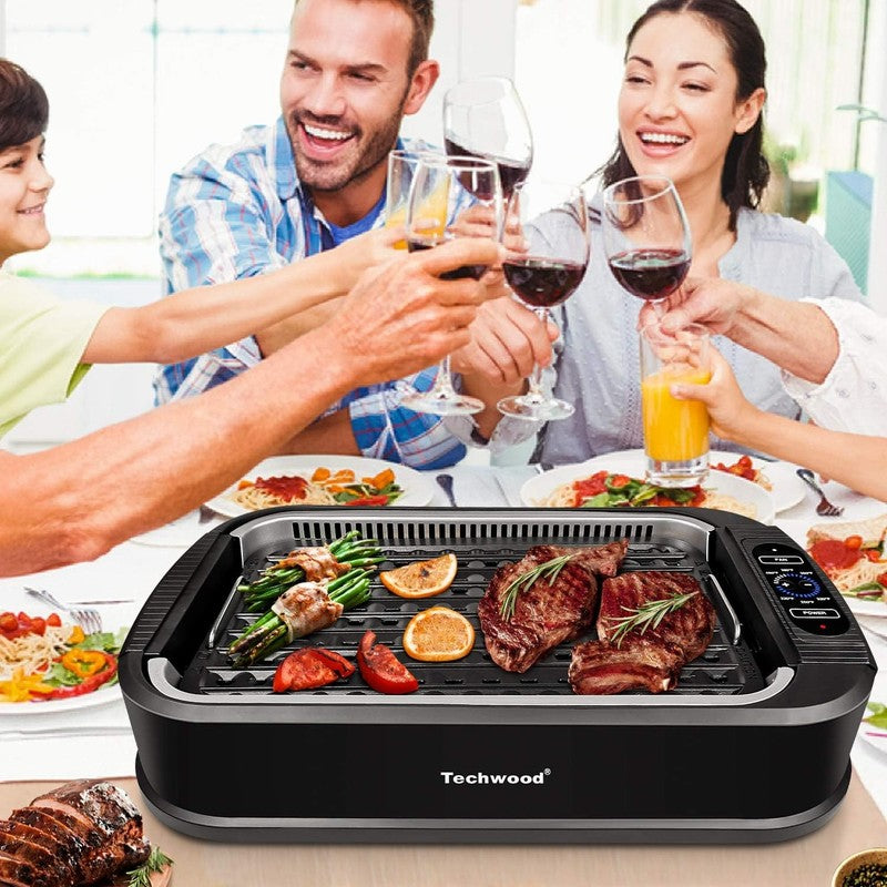 1500W Smokeless Indoor Electric Grill Nonstick BBQ Glass Lid Black5