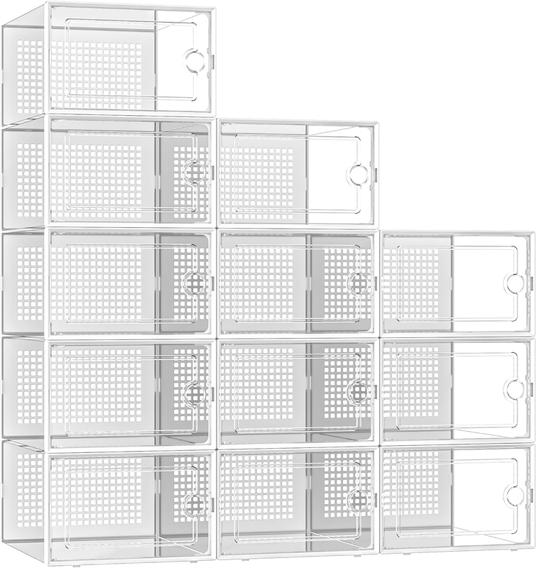 12 Pack X Large Clear Shoe Storage Boxes, Stackable Organizer Bins, White10