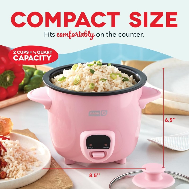 Mini Rice Cooker 0.5Qt Steamer Nonstick Pot Keep Warm Function Pink1