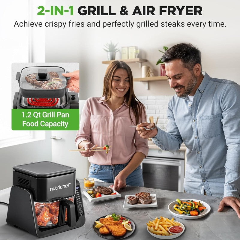 4QT Air Fryer & Grill 7-in-1 w/ Transparent Bowl Black Glass Cooking6