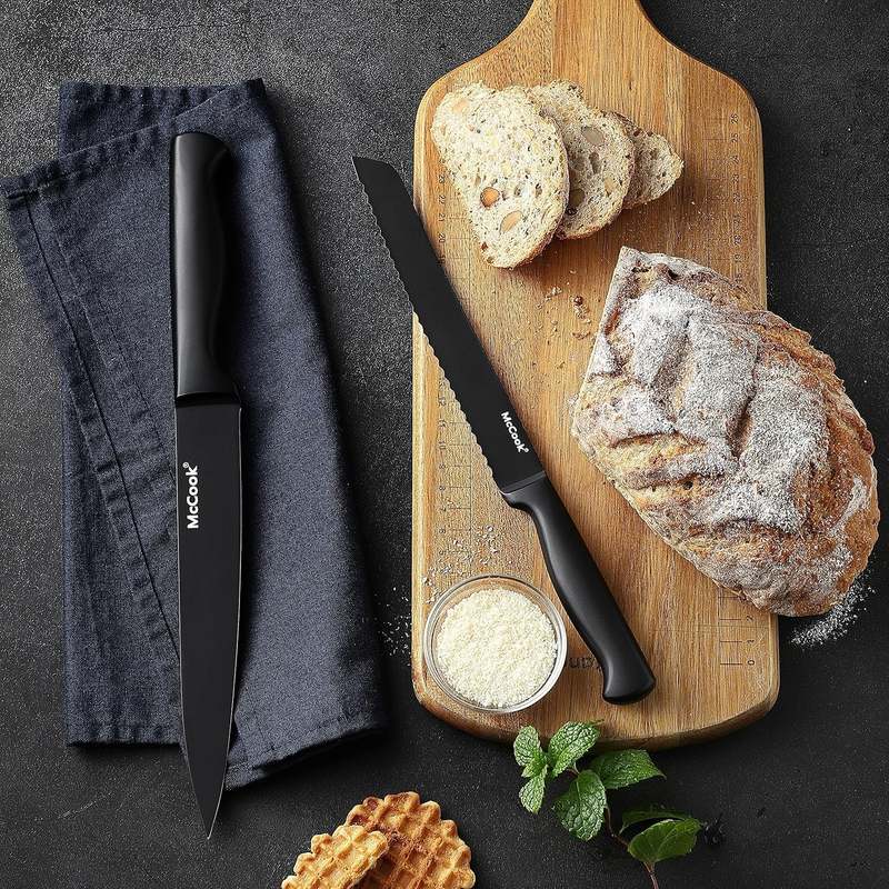   Knife Sets,German Stainless Steel Knife Block Sets with Built In Sharpener, Bl6