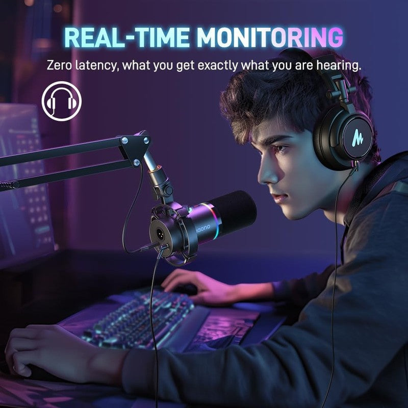 USB/XLR Dynamic RGB Gaming Microphone w/ Mute Gain Monitor PD200X Black6