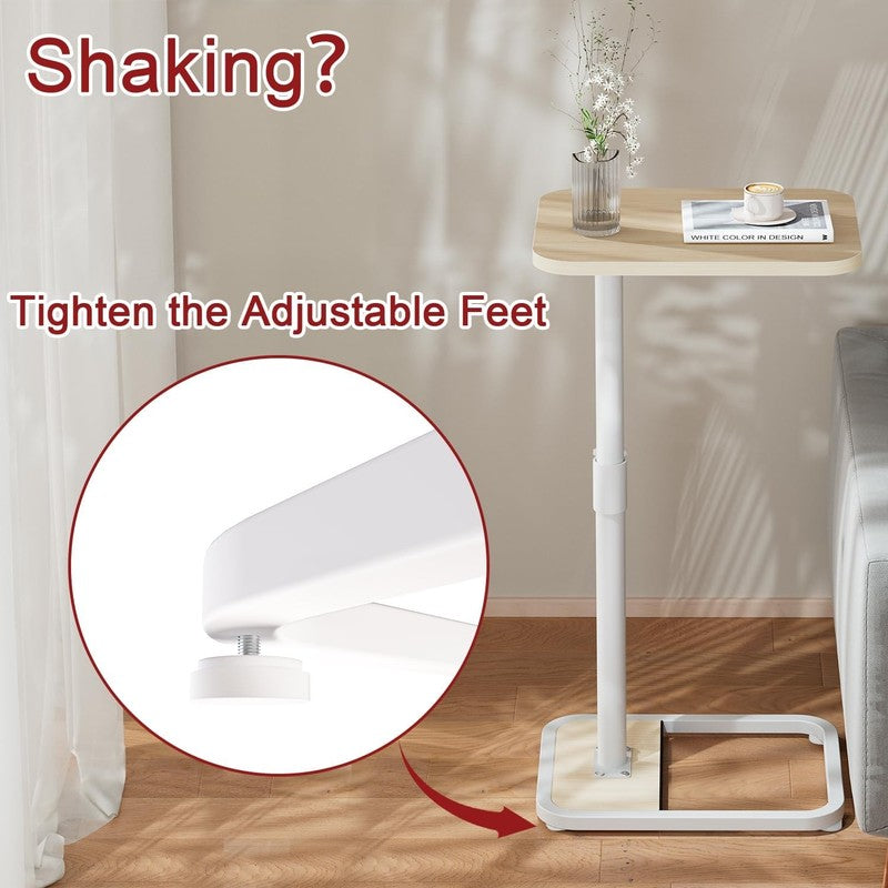 C-Shaped Adjustable End Table Sofa TV Tray Side Table Natural Wood2