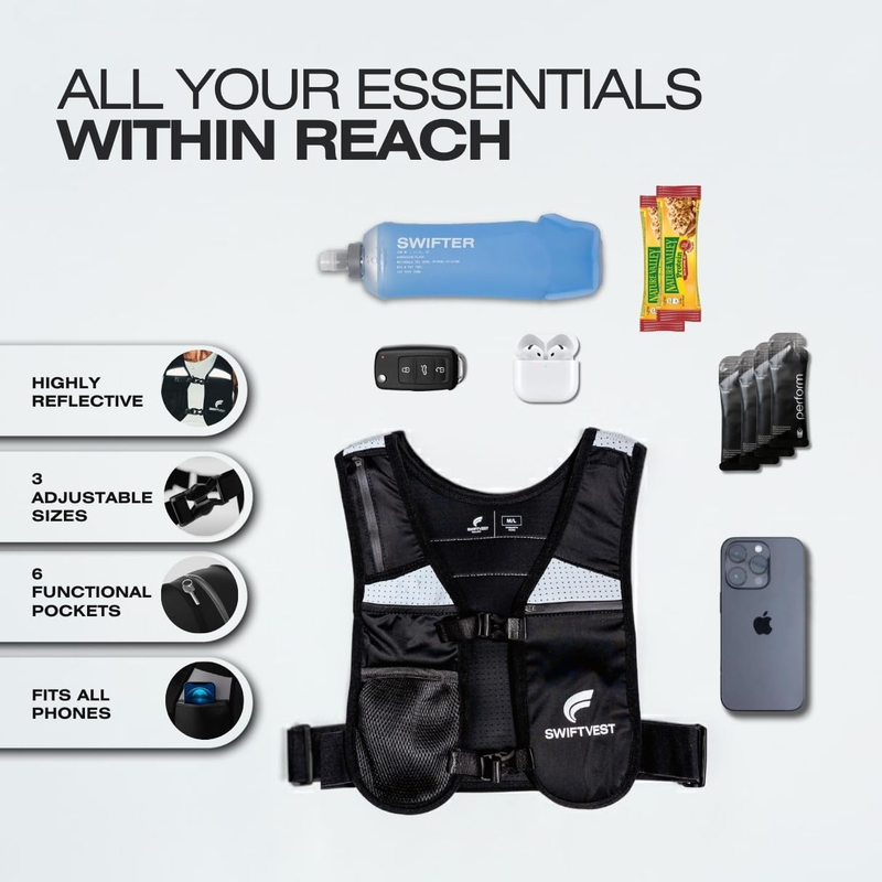 Running Phone Holder Vest with 500Ml/17Oz Water Bottle | Reflective Hydration Ve1