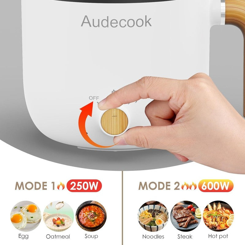 1.5L Electric Hot Pot Steamer Nonstick Noodle Cooker Dual Power Control White4