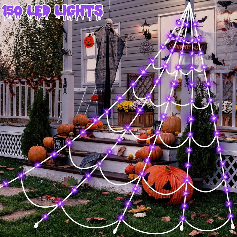 150 LED Halloween Spider Web Lights, 16.4FT, 8 Modes, Purple, Outdoor/Indoor1