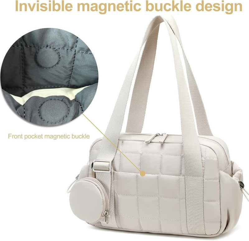 Mini Gym Bag Women Quilted Duffel Wet Compartment Coin Purse Yoga Dance Beige6
