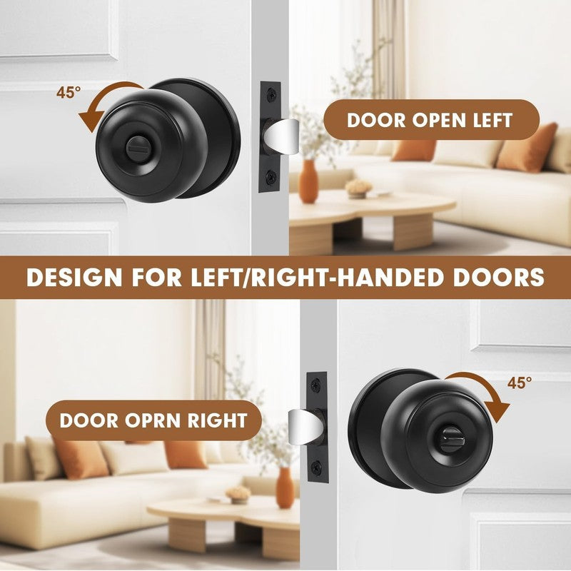 Privacy Door Knobs, 6 Pack Matte Black Door Knobs with Lock, Bed and Bath Door K5