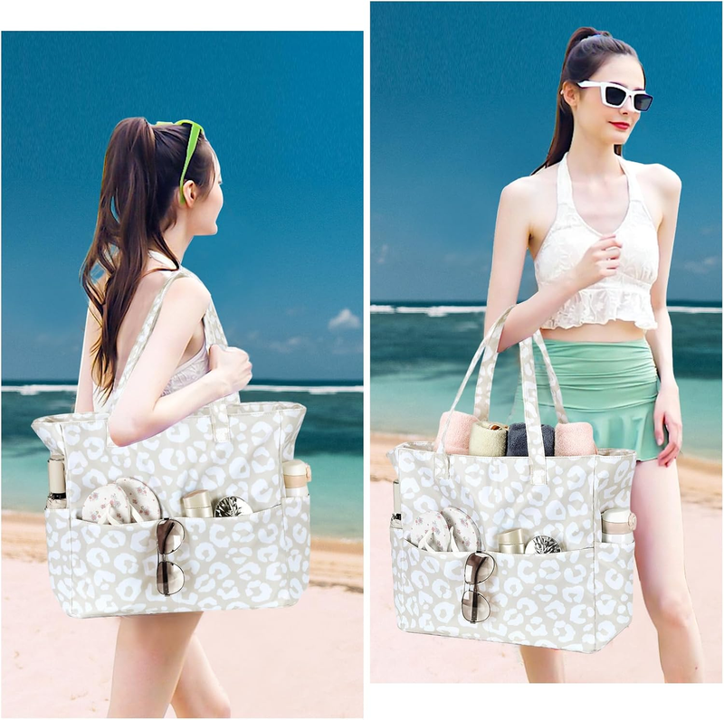Large Waterproof Beach Bag Women Tote with Wet Pocket Zipper3