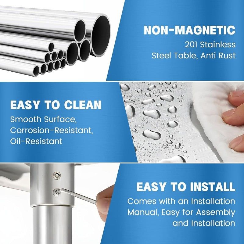 Stainless Steel Prep Work Table 24x30 w/ Backsplash Wheels Adjustable Shelf3