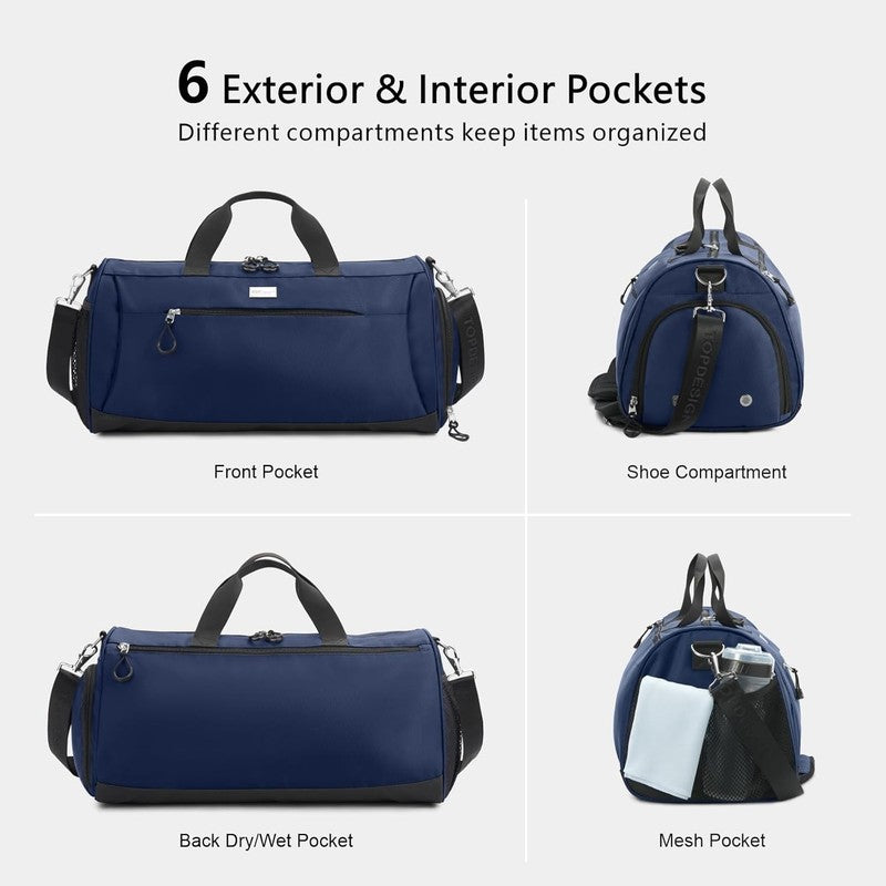 Gym Bag Unisex Duffel Shoe Compartment Wet Pocket Travel Sports Blue M4