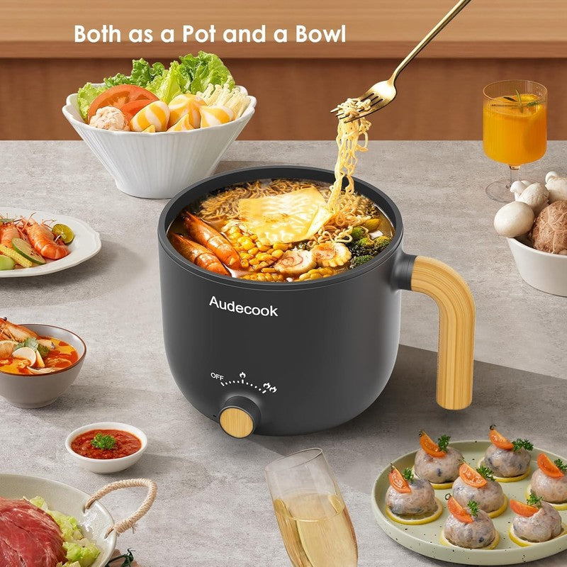 1.5L Electric Hot Pot Steamer Nonstick Noodle Cooker Dual Power Control Black2