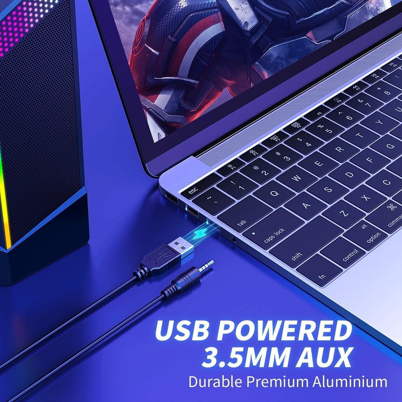 2in1 RGB Computer Speakers USB Powered 3.5mm Aux PC Gaming Desktop Black7