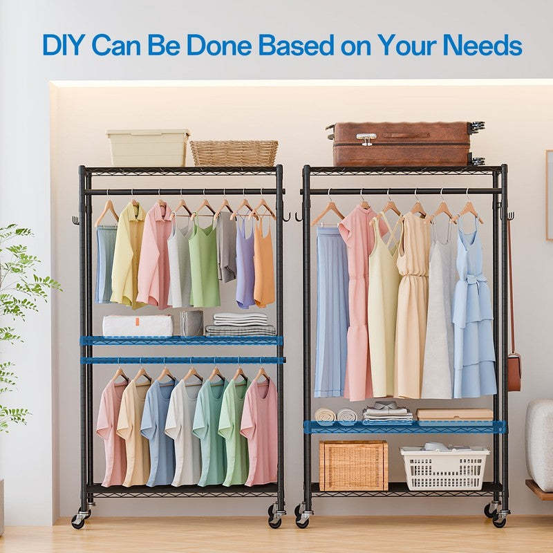 Portable Freestanding Closet Organizer Clothes Rack with Shelves & Rods5