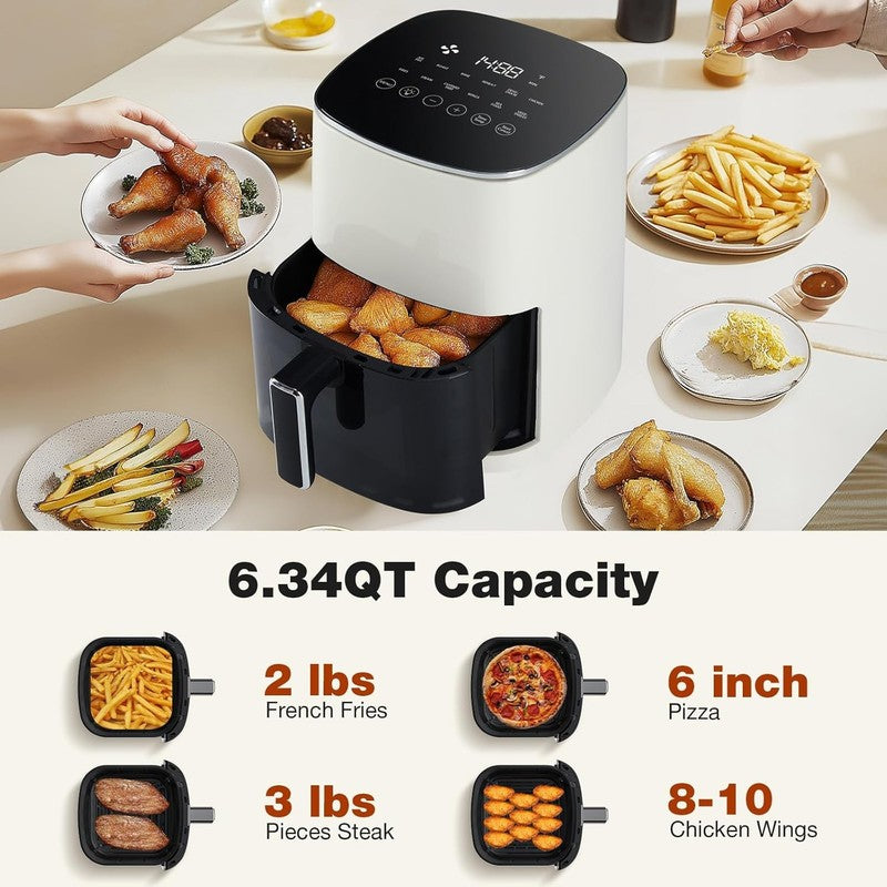6QT Square Air Fryer, 12-in-1, Air Fry, Roast, Dehydrate, Bake, 400°F, Beige2
