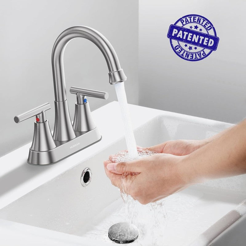 2 Pack Brushed Nickel Bathroom Sink Faucet 4" Centerset w/ Drain Hoses1