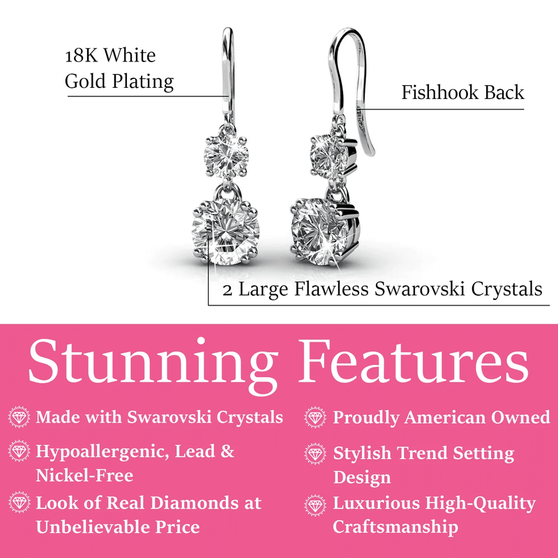 Kadence Dangle Earrings 18K White Gold Plated w/ Crystal Gift for Women1