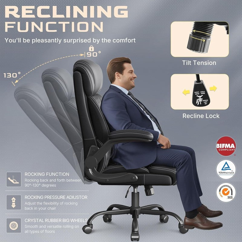 Executive High Back Office Chair Big Tall Ergonomic Leather Black4