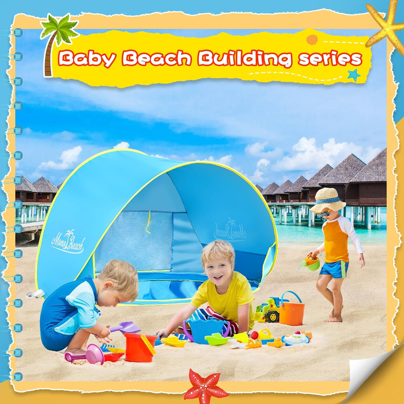 Baby Beach Tent with Beach Sand Toys Pop up Portable Shade Pool UPF50+ UV Protec2