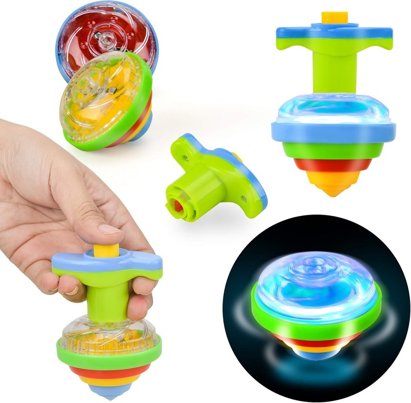 Spineez Light up Spinning Tops – 12-Pack LED Spinner Toys for Kids – Ideal Stock6