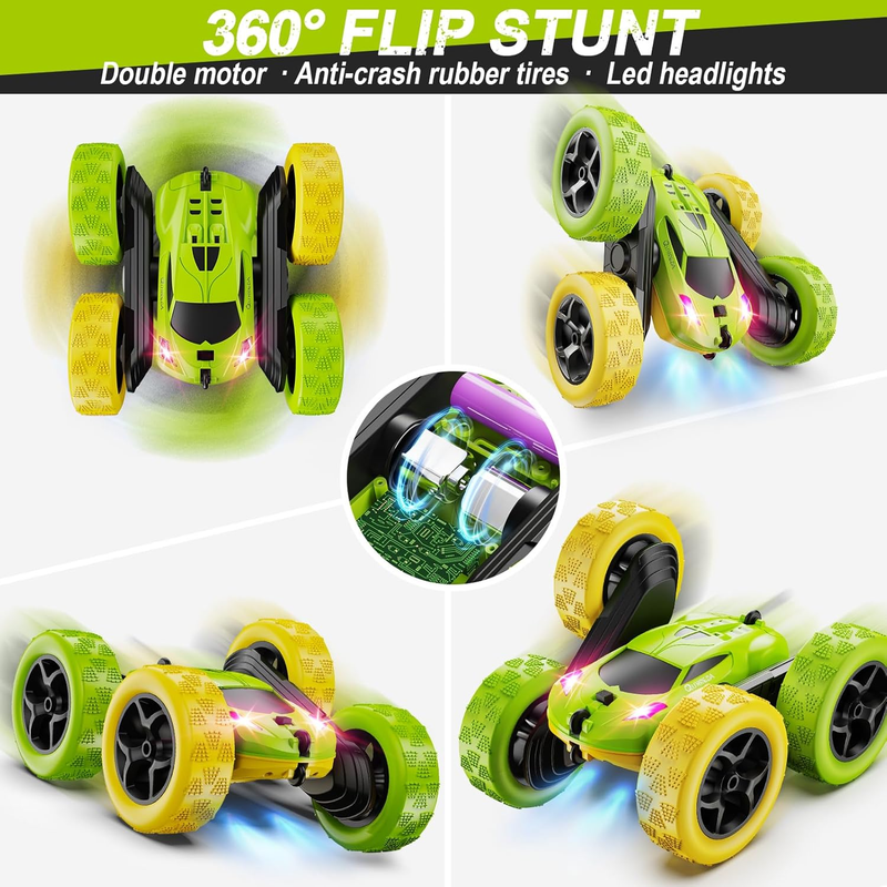 Kids RC Car 4WD Off Road Stunt 360° Flip Remote Control Yellow Green Gift3
