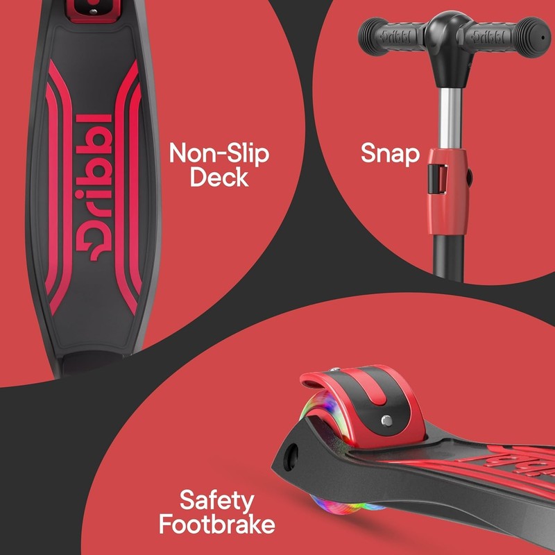 3 Wheel Kids Scooter Lean to Steer Adjustable Handlebar Anti Slip Deck Black/Red5