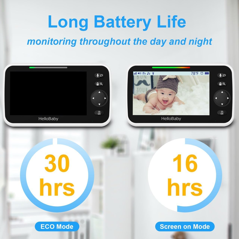 No WiFi Baby Monitor 5" Screen Pan Tilt Zoom Video Audio Night Vision HB65502