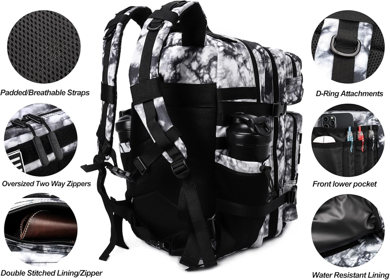 Military 45L Tactical Backpack Black White MOLLE 3 Day Assault Pack Bag3